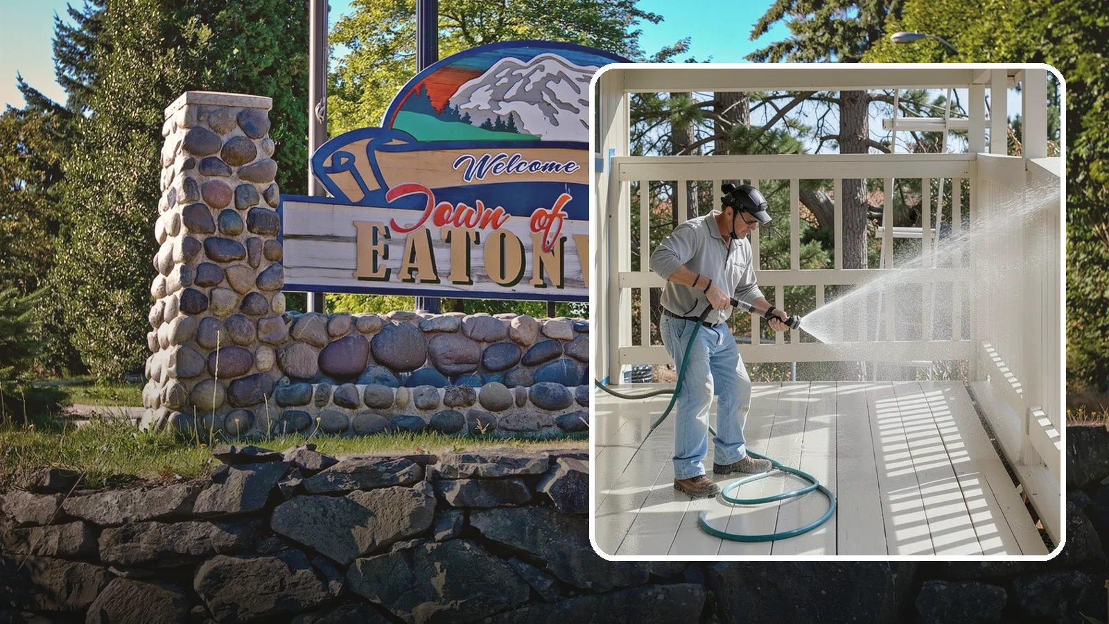 Porch Cleaning in Eatonville, Pierce County, WA - We wash porch floors, ceilings, and posts to lift the moss, mud, and pollen that dull this high-traffic entry.