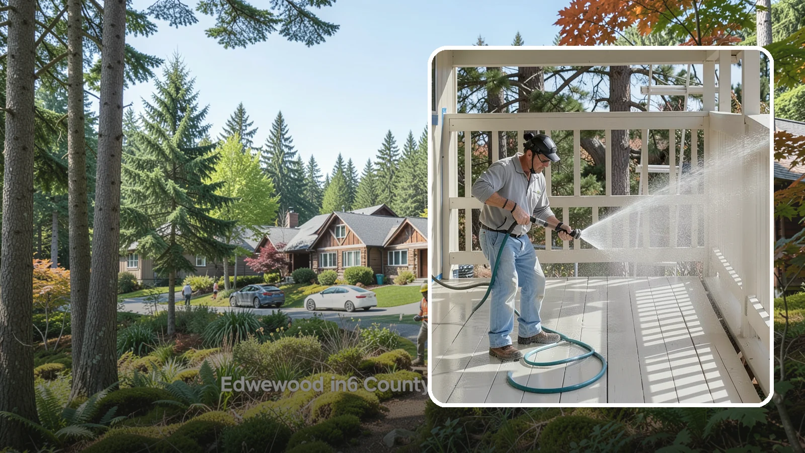 Porch Cleaning in Edgewood, Pierce County, WA - We wash porch floors, ceilings, and posts to lift the moss, mud, and pollen that dull this high-traffic entry.