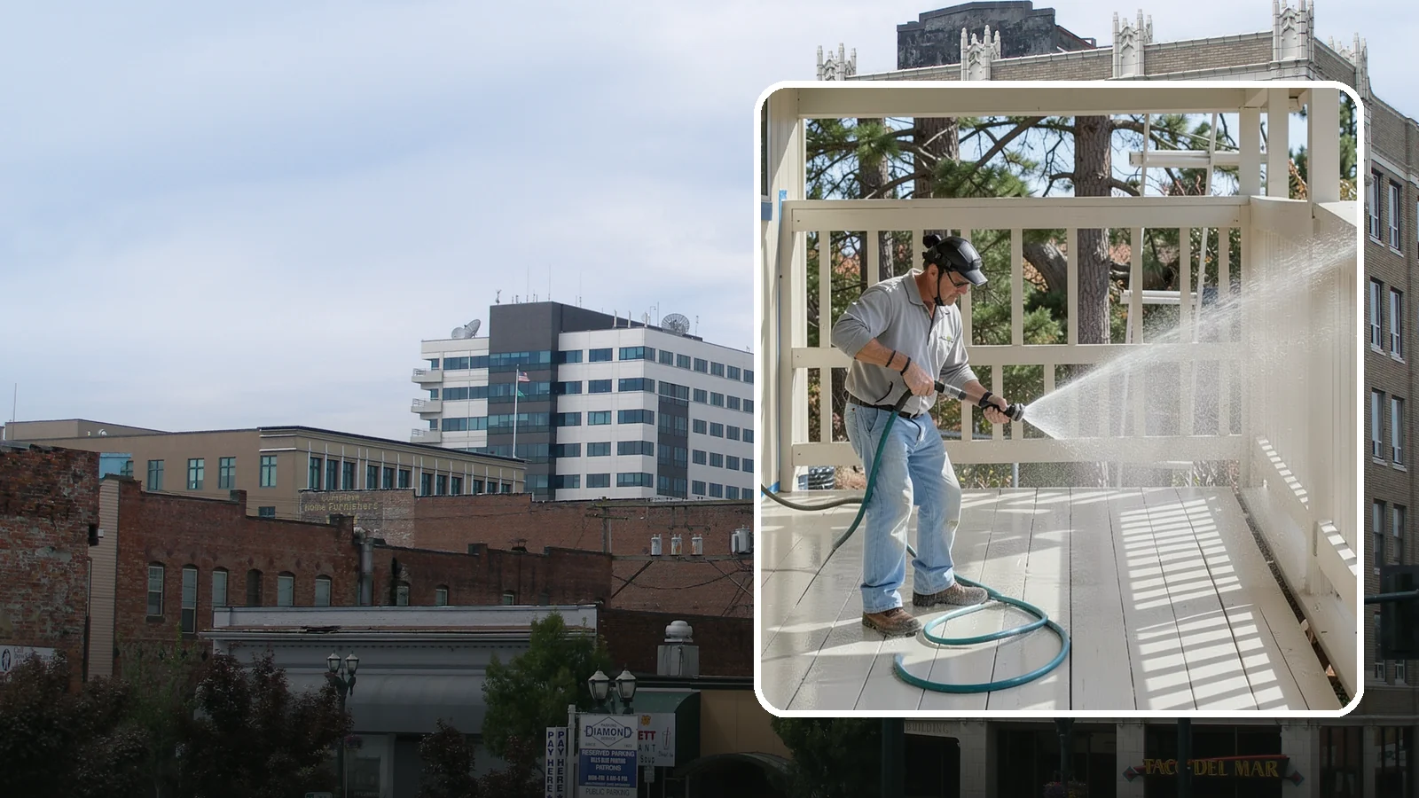 Porch Cleaning in Everett, Snohomish County, WA - We wash porch floors, ceilings, and posts to lift the moss, mud, and pollen that dull this high-traffic entry.