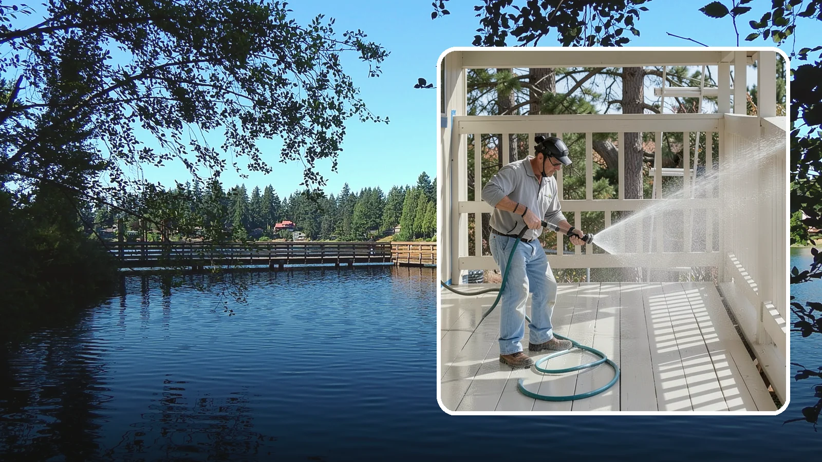 Porch Cleaning in Federal Way, King County, WA - We wash porch floors, ceilings, and posts to lift the moss, mud, and pollen that dull this high-traffic entry.