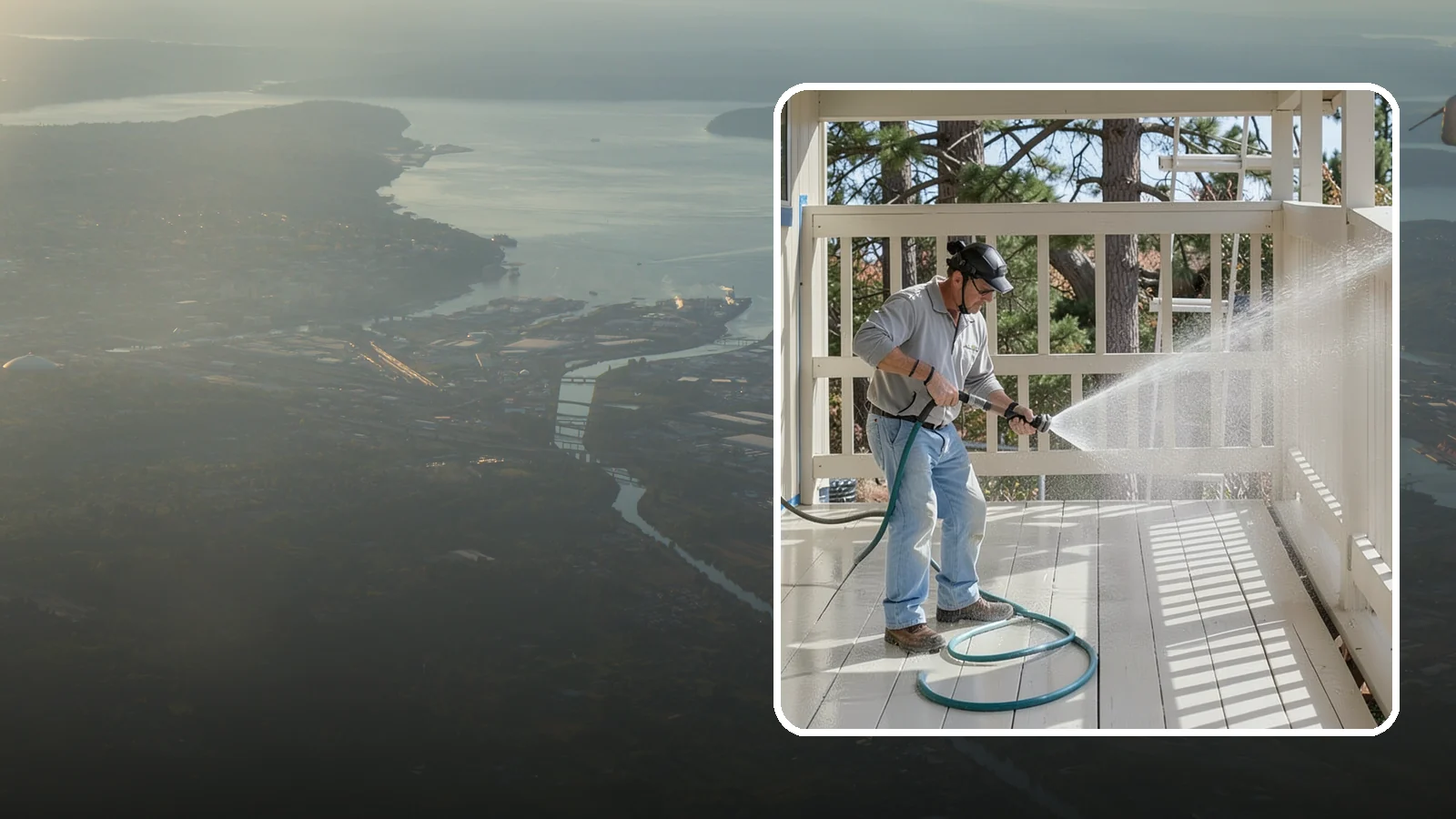 Porch Cleaning in Fife, Pierce County, WA - We wash porch floors, ceilings, and posts to lift the moss, mud, and pollen that dull this high-traffic entry.