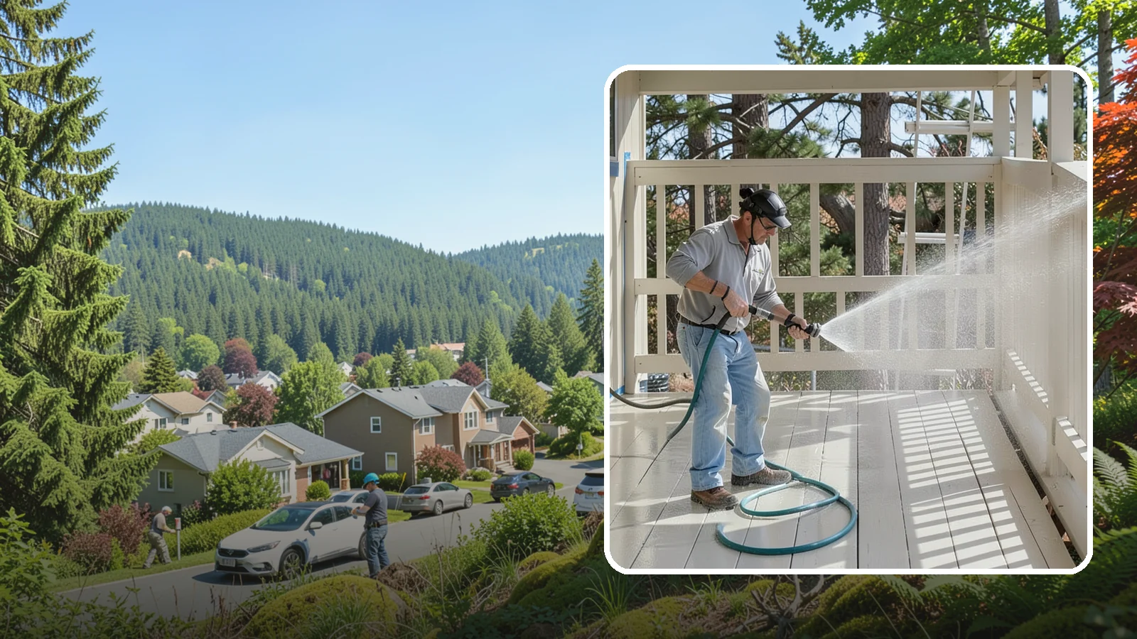 Porch Cleaning in Index, Snohomish County, WA - We wash porch floors, ceilings, and posts to lift the moss, mud, and pollen that dull this high-traffic entry.
