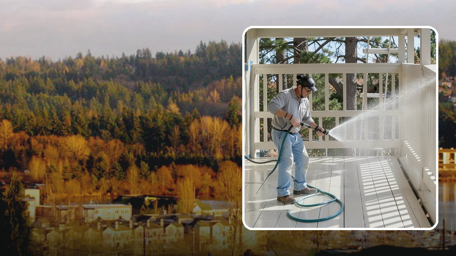 Porch Cleaning in Kenmore, King County, WA - We wash porch floors, ceilings, and posts to lift the moss, mud, and pollen that dull this high-traffic entry.