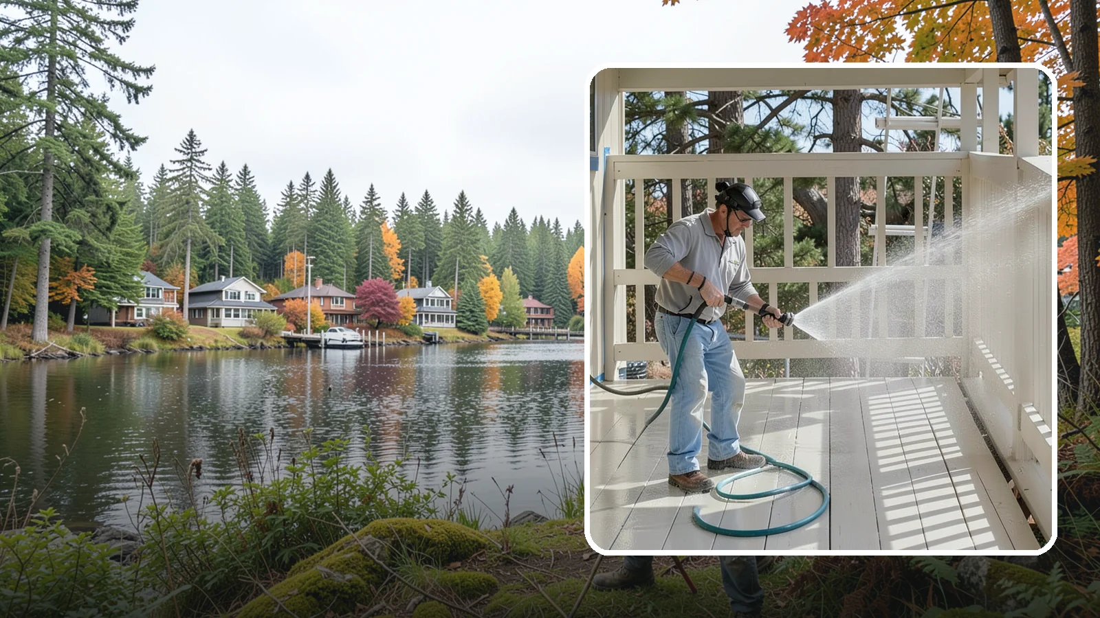 Porch Cleaning in La Conner, Skagit County, WA - We wash porch floors, ceilings, and posts to lift the moss, mud, and pollen that dull this high-traffic entry.