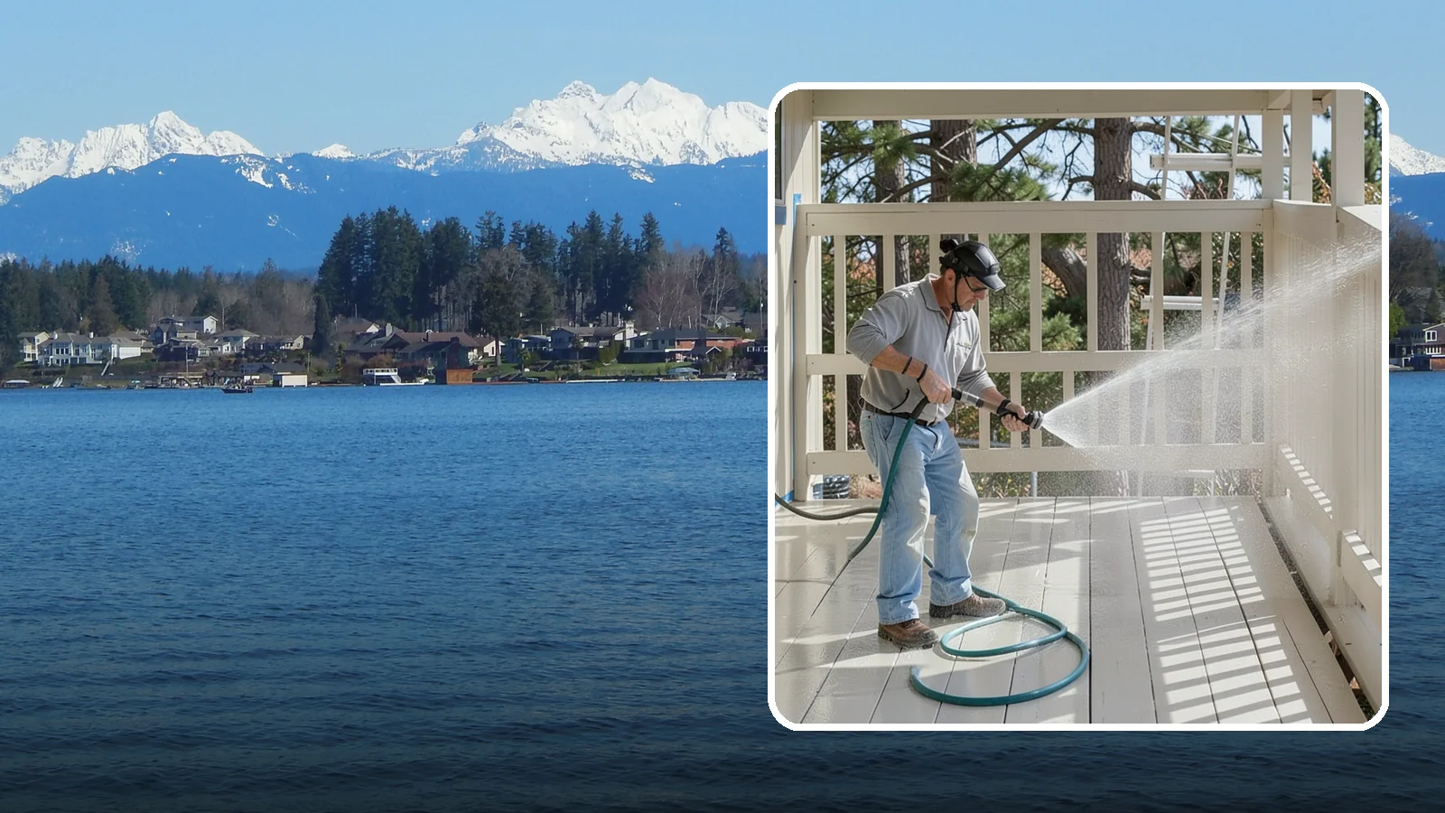 Porch Cleaning in Lake Stevens, Snohomish County, WA - We wash porch floors, ceilings, and posts to lift the moss, mud, and pollen that dull this high-traffic entry.