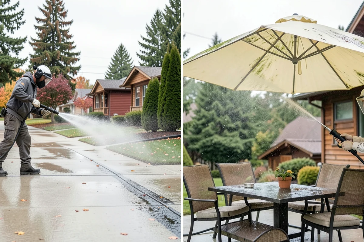 Porch Cleaning in Lakewood, Pierce County, WA - Clear furniture, mats, and loose debris from the porch