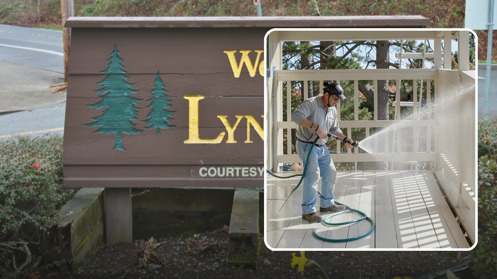Porch Cleaning in Lynnwood, Snohomish County, WA - We wash porch floors, ceilings, and posts to lift the moss, mud, and pollen that dull this high-traffic entry.