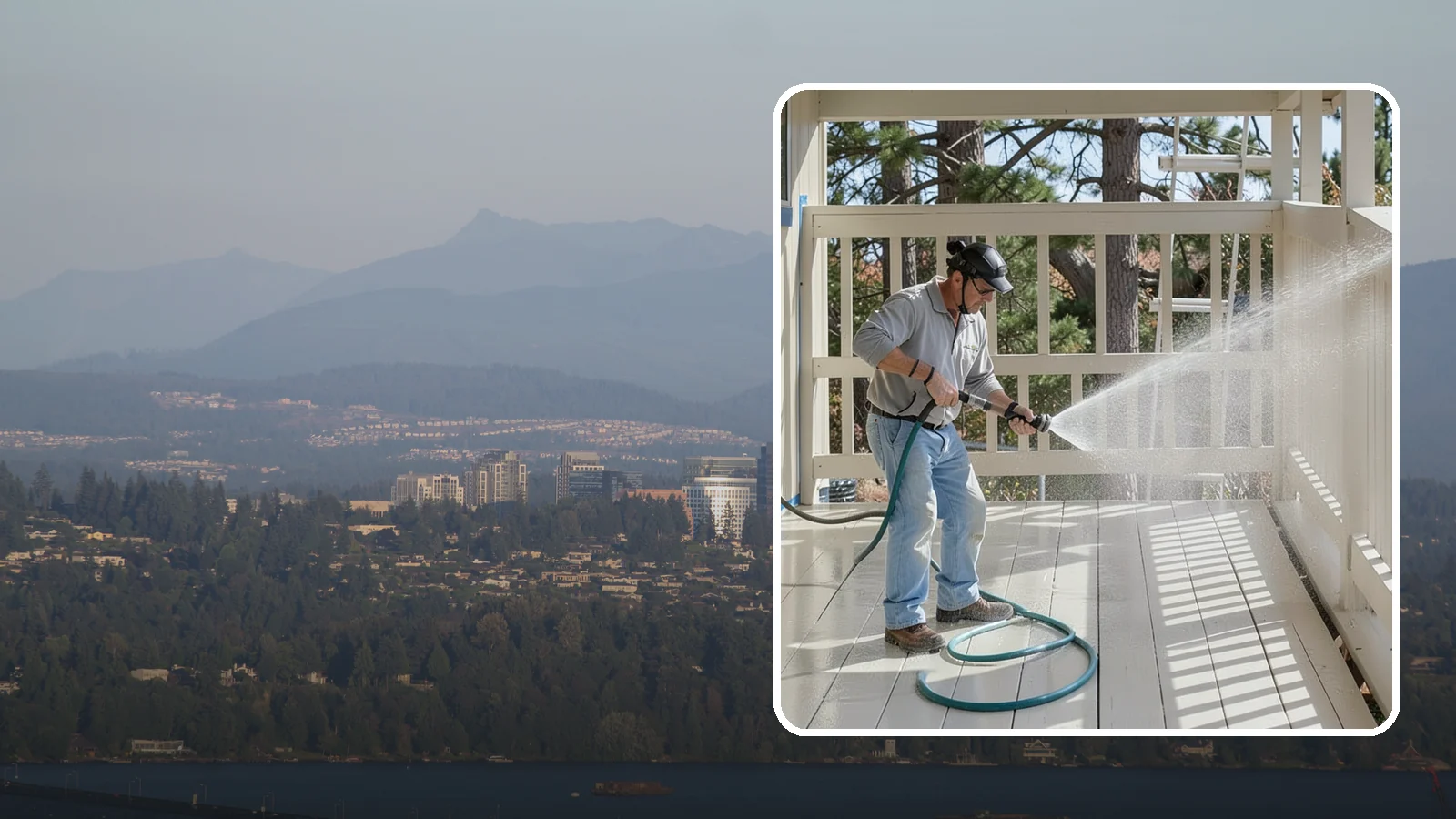 Porch Cleaning in Medina, King County, WA - We wash porch floors, ceilings, and posts to lift the moss, mud, and pollen that dull this high-traffic entry.