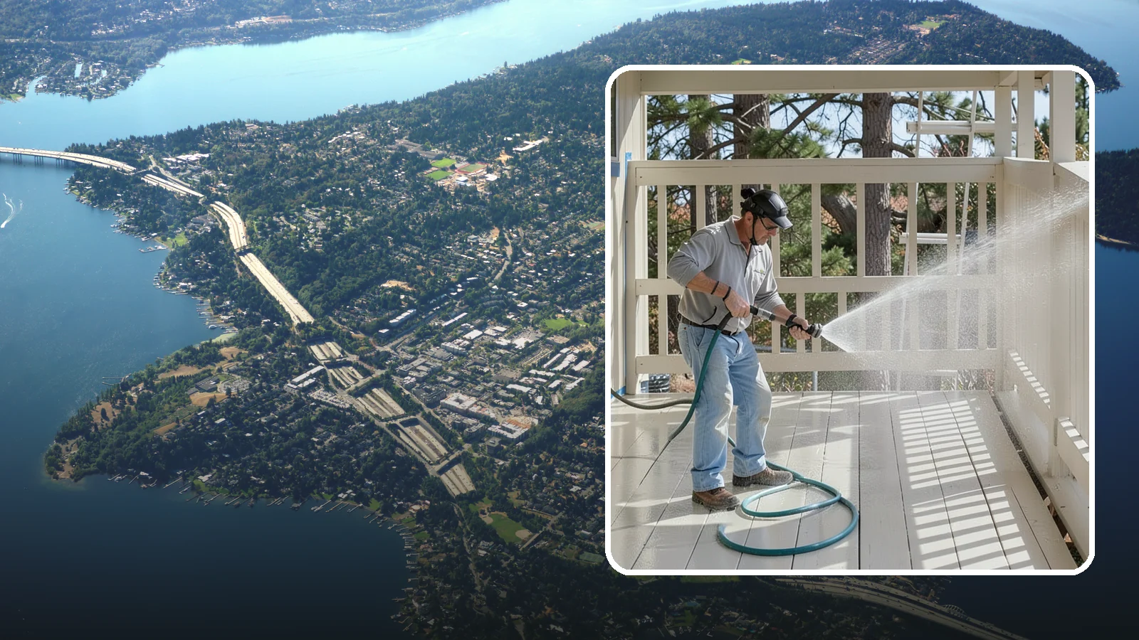 Porch Cleaning in Mercer Island, King County, WA - We wash porch floors, ceilings, and posts to lift the moss, mud, and pollen that dull this high-traffic entry.