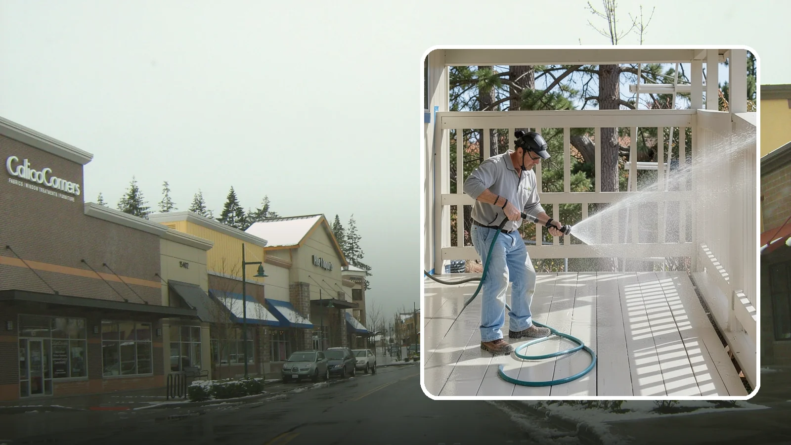 Porch Cleaning in Mill Creek, Snohomish County, WA - We wash porch floors, ceilings, and posts to lift the moss, mud, and pollen that dull this high-traffic entry.