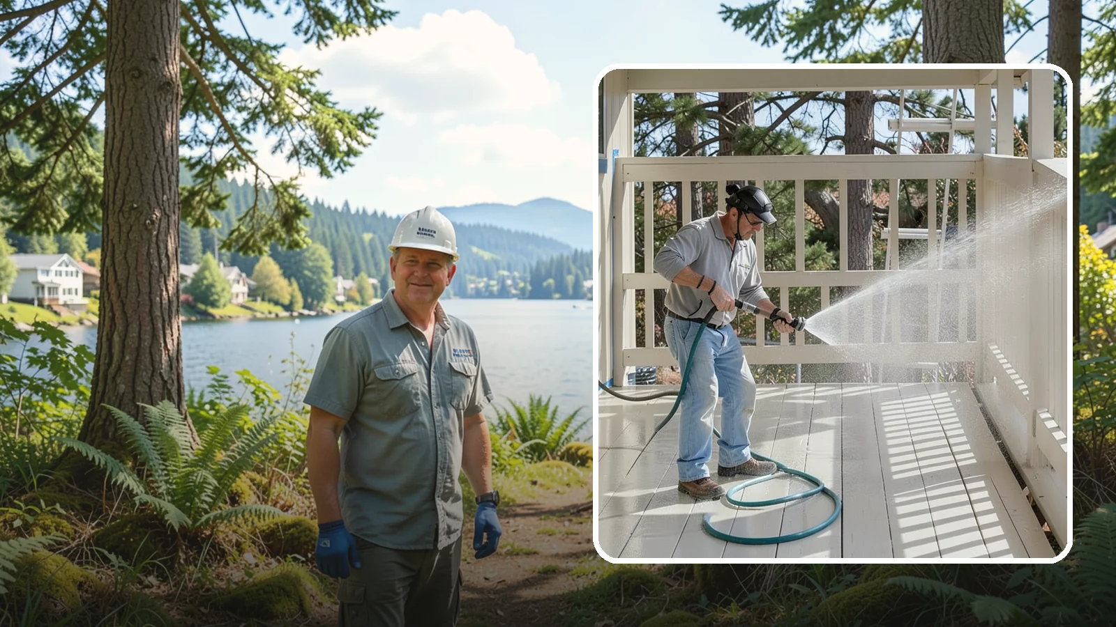 Porch Cleaning in Milton, King County, WA - We wash porch floors, ceilings, and posts to lift the moss, mud, and pollen that dull this high-traffic entry.