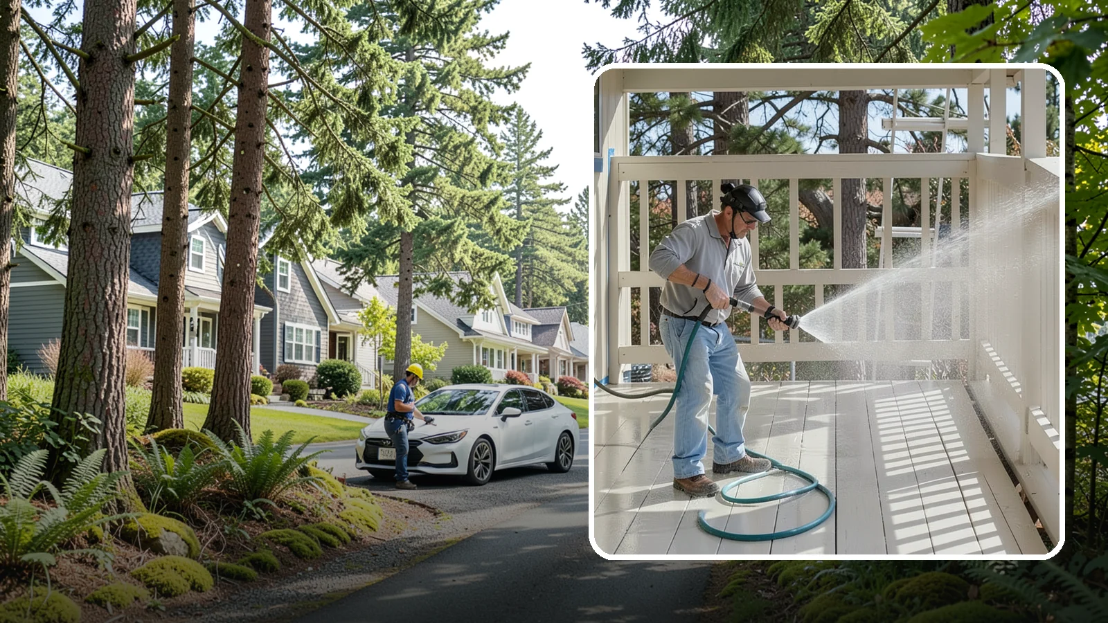 Porch Cleaning in Normandy Park, King County, WA - We wash porch floors, ceilings, and posts to lift the moss, mud, and pollen that dull this high-traffic entry.