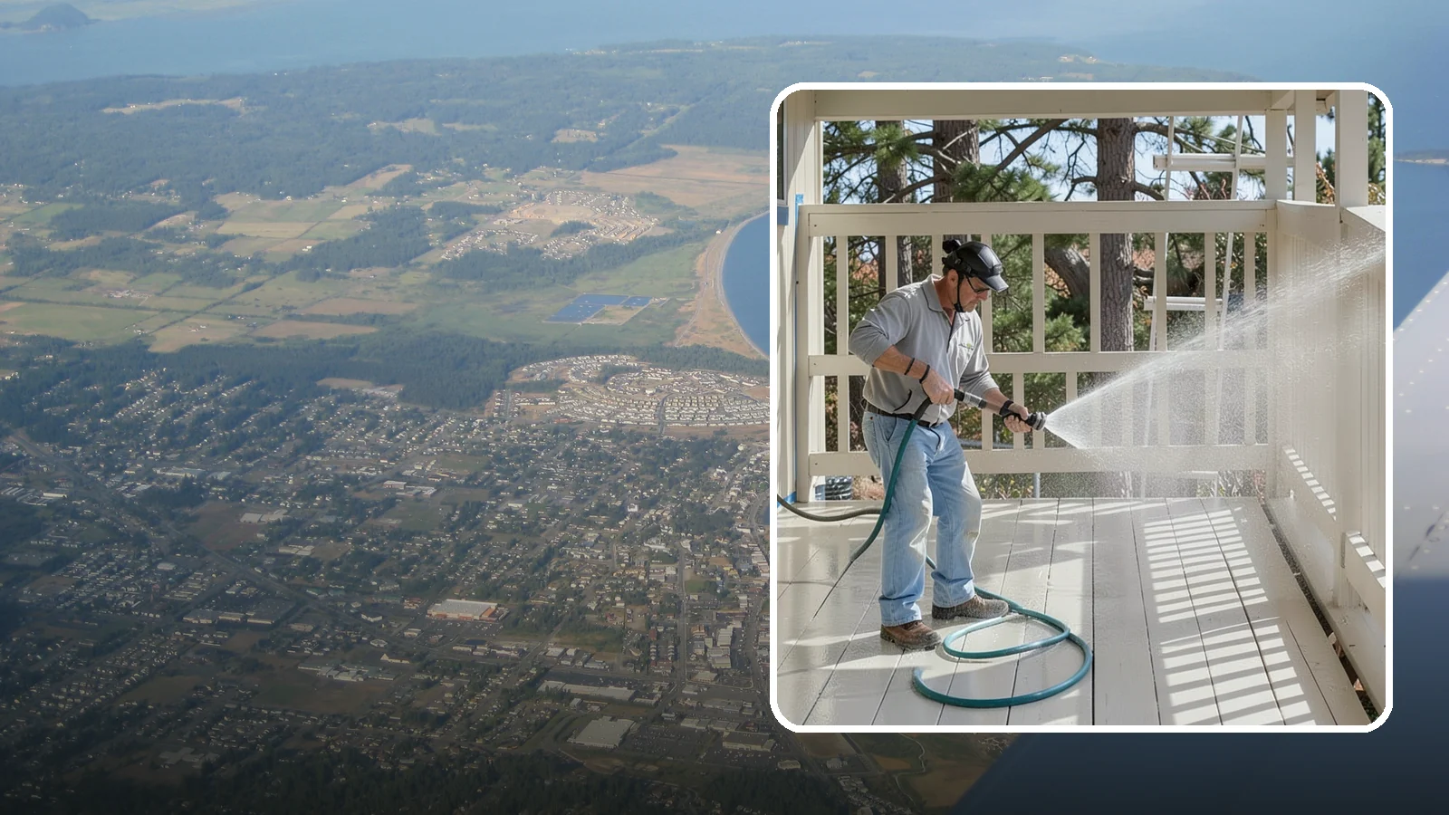 Porch Cleaning in Oak Harbor, Island County, WA - We wash porch floors, ceilings, and posts to lift the moss, mud, and pollen that dull this high-traffic entry.