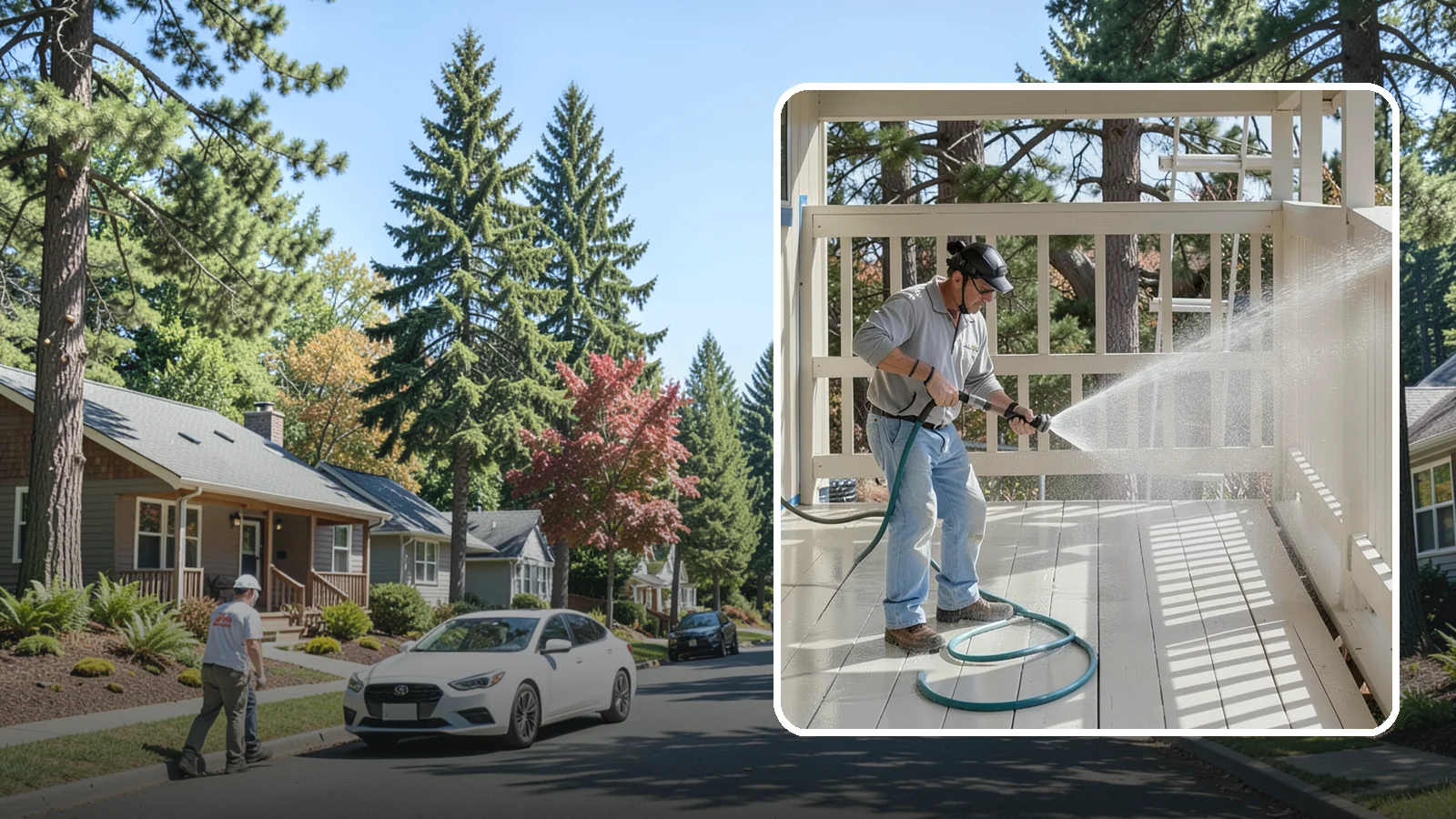 Porch Cleaning in Orting, Pierce County, WA - We wash porch floors, ceilings, and posts to lift the moss, mud, and pollen that dull this high-traffic entry.