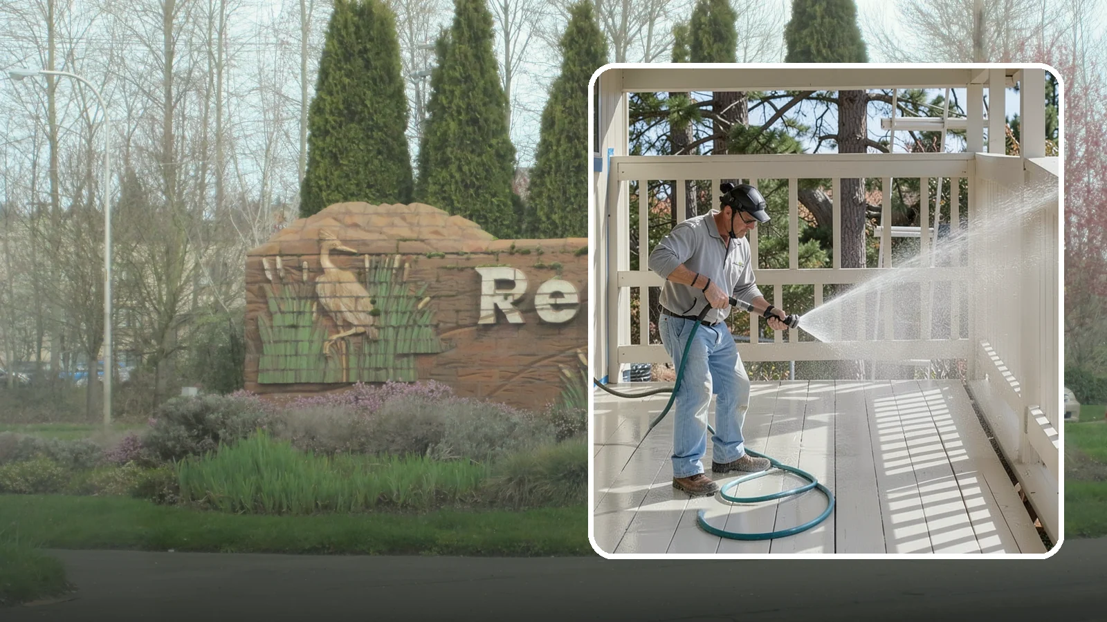 Porch Cleaning in Renton, King County, WA - We wash porch floors, ceilings, and posts to lift the moss, mud, and pollen that dull this high-traffic entry.