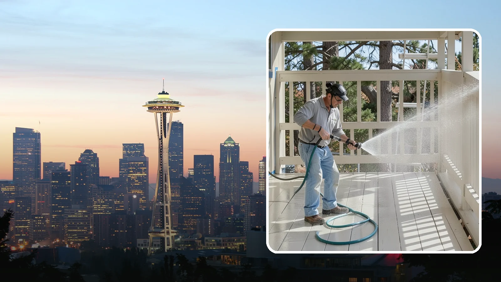 Porch Cleaning in Seattle, King County, WA - We wash porch floors, ceilings, and posts to lift the moss, mud, and pollen that dull this high-traffic entry.