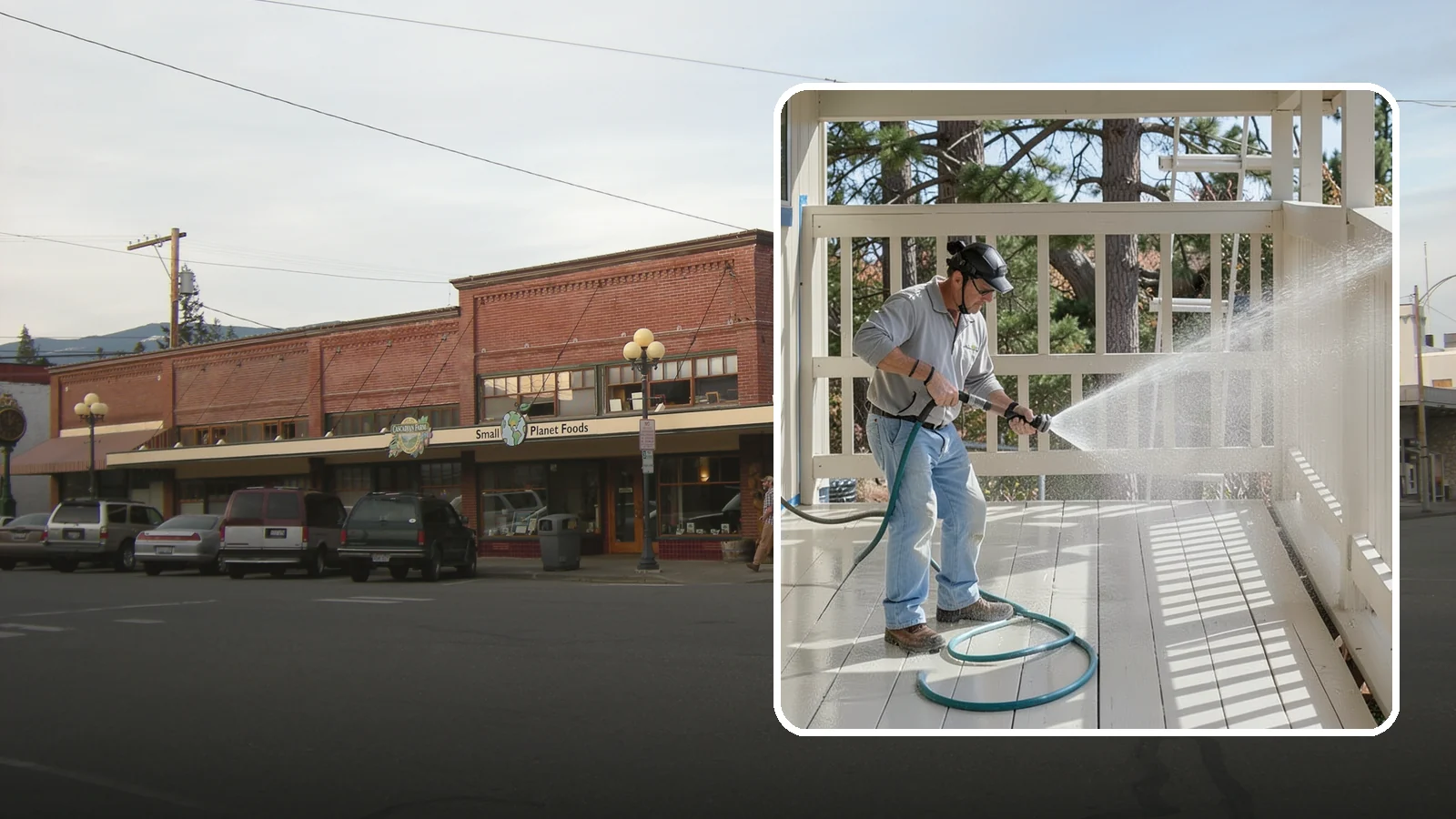 Porch Cleaning in Sedro-Woolley, Skagit County, WA - We wash porch floors, ceilings, and posts to lift the moss, mud, and pollen that dull this high-traffic entry.