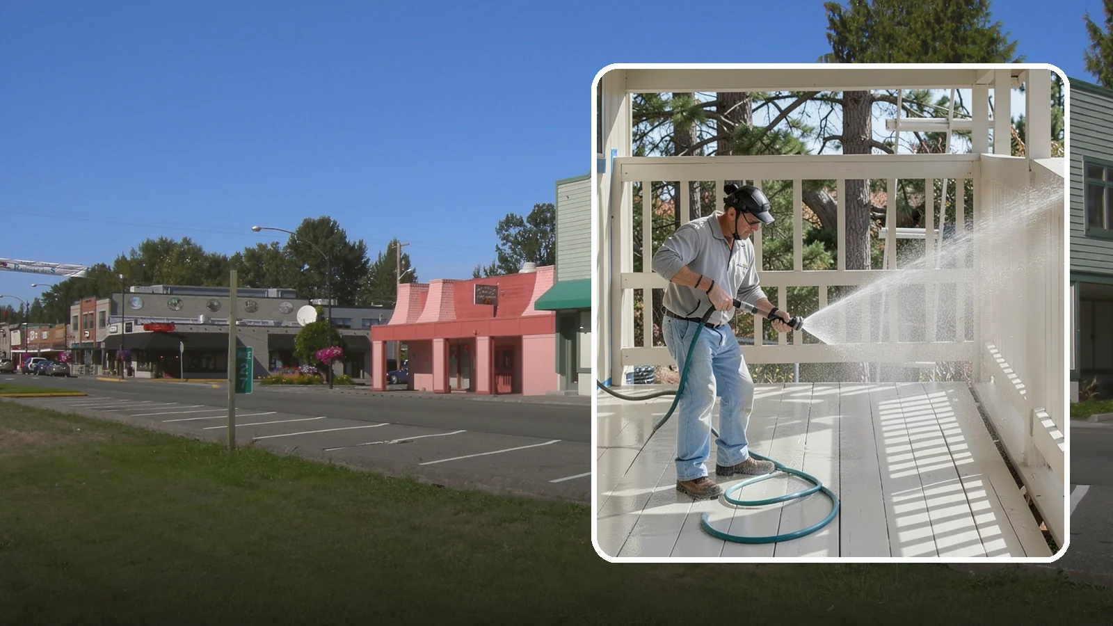 Porch Cleaning in Snoqualmie, King County, WA - We wash porch floors, ceilings, and posts to lift the moss, mud, and pollen that dull this high-traffic entry.