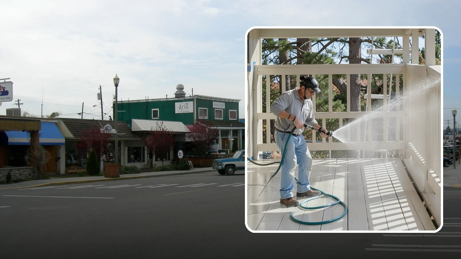 Porch Cleaning in Stanwood, Snohomish County, WA - We wash porch floors, ceilings, and posts to lift the moss, mud, and pollen that dull this high-traffic entry.