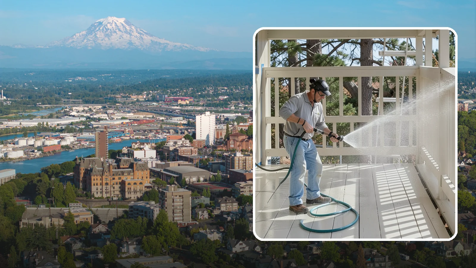 Porch Cleaning in Tacoma, Pierce County, WA - We wash porch floors, ceilings, and posts to lift the moss, mud, and pollen that dull this high-traffic entry.