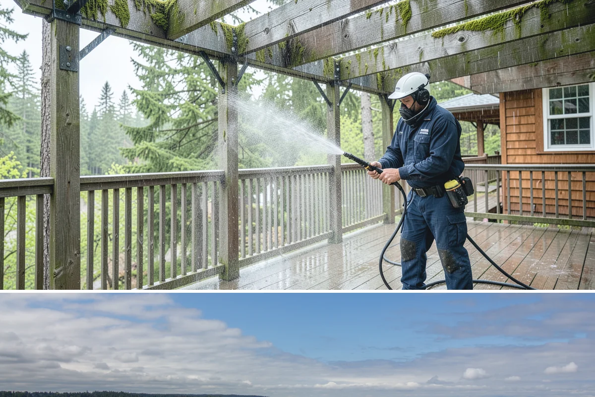 Porch Cleaning in University Place, Pierce County, WA - Late spring is prime for porch cleaning, clearing winter moss and spring pollen just as outdoor season begins.