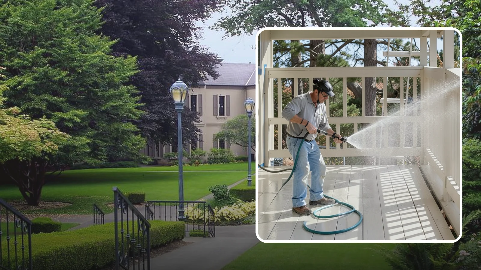 Porch Cleaning in Woodinville, King County, WA - We wash porch floors, ceilings, and posts to lift the moss, mud, and pollen that dull this high-traffic entry.
