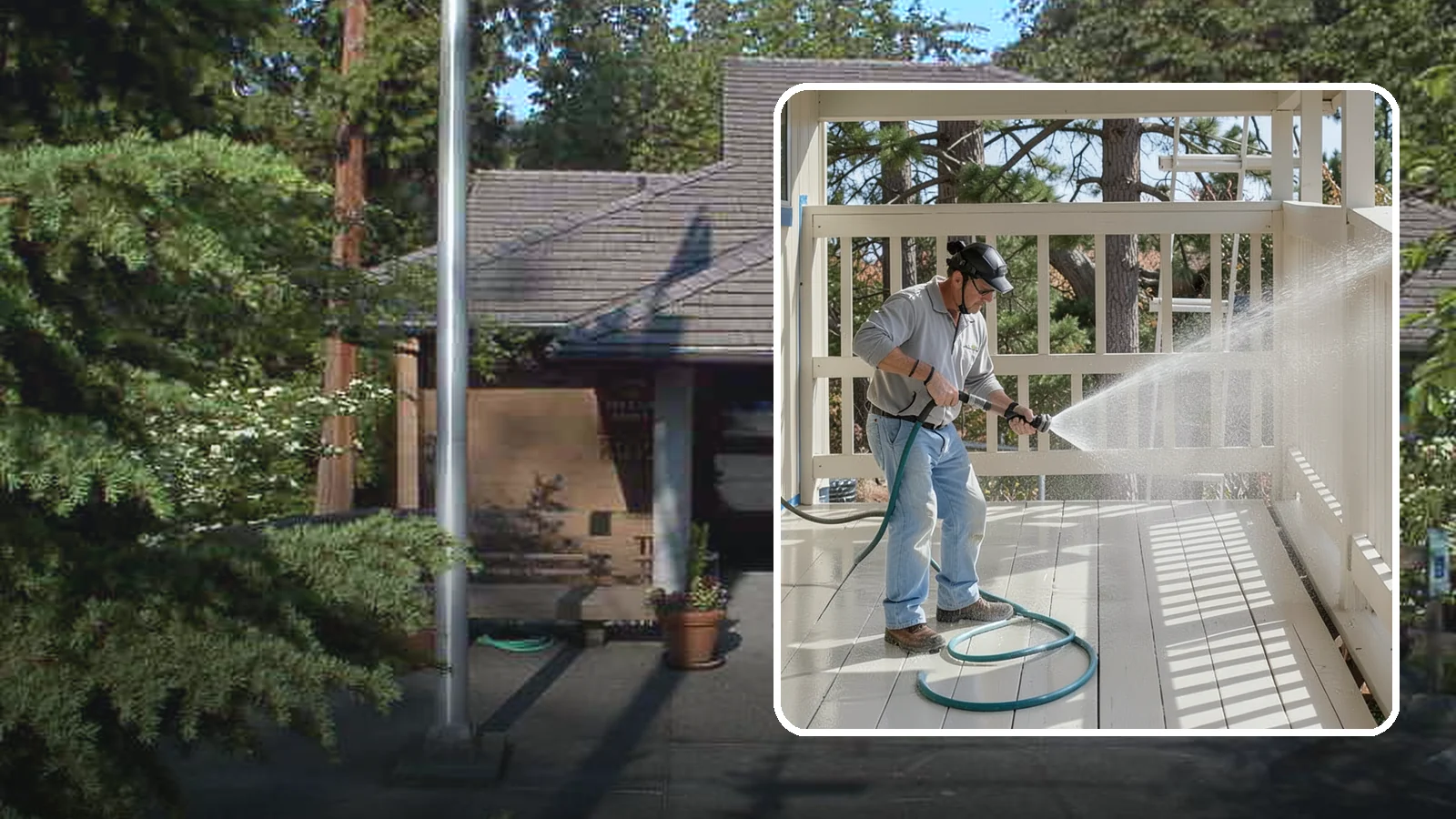 Porch Cleaning in Yarrow Point, King County, WA - We wash porch floors, ceilings, and posts to lift the moss, mud, and pollen that dull this high-traffic entry.