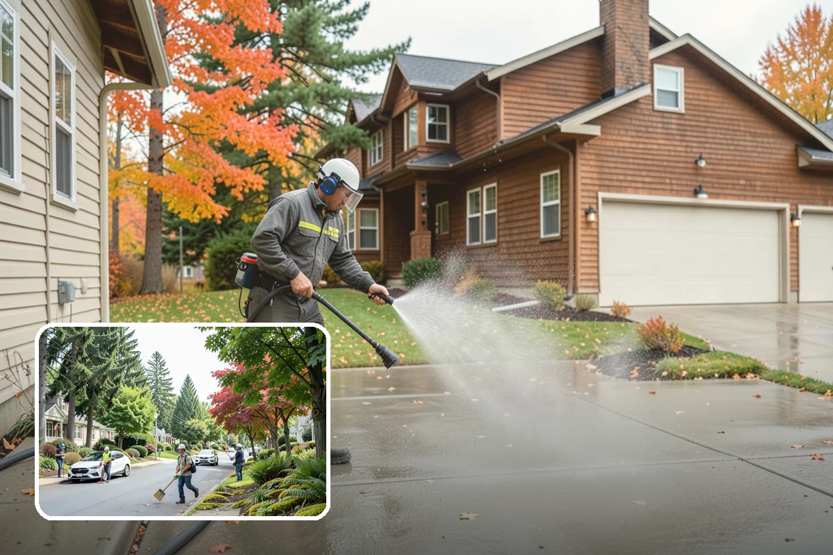 Post-Construction Pressure Washing in Beaux Arts Village, King County, WA - Strips dried mortar and paint from hardscapes