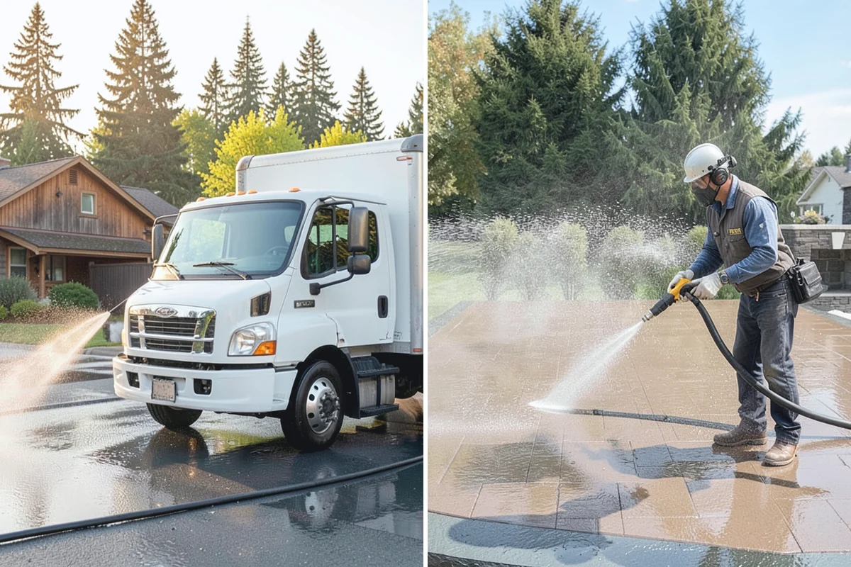Post-Construction Pressure Washing in Beaux Arts Village, King County, WA - Assess residue hardness across each surface