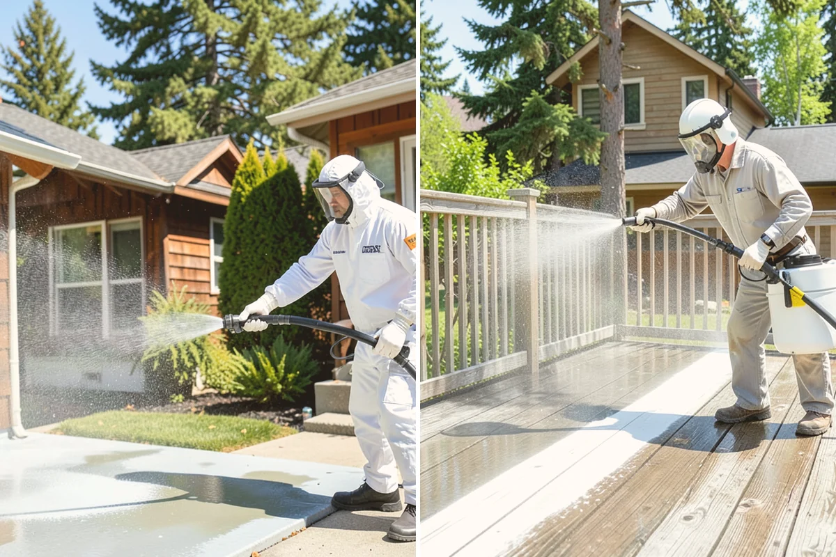 Post-Construction Pressure Washing in Bellevue, King County, WA - Assess residue hardness across each surface