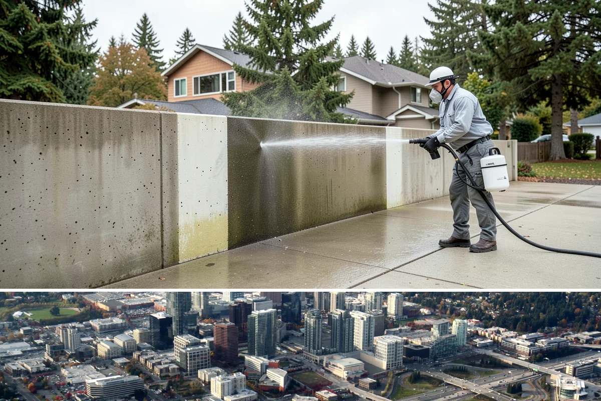 Post-Construction Pressure Washing in Bellevue, King County, WA - Post-construction pressure washing is completed as the final trade wraps, with dry-weather scheduling preferred so surfaces are...