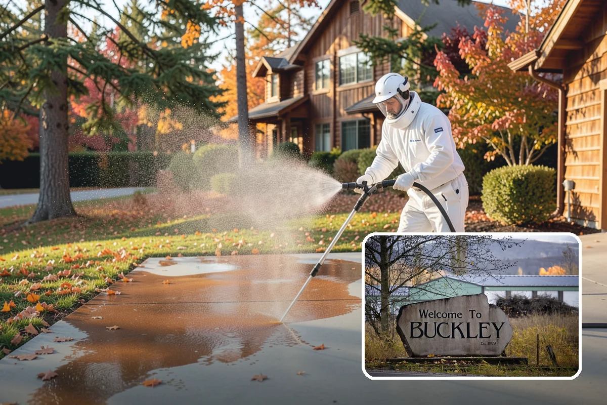 Post-Construction Pressure Washing in Buckley, Pierce County, WA - Strips dried mortar and paint from hardscapes