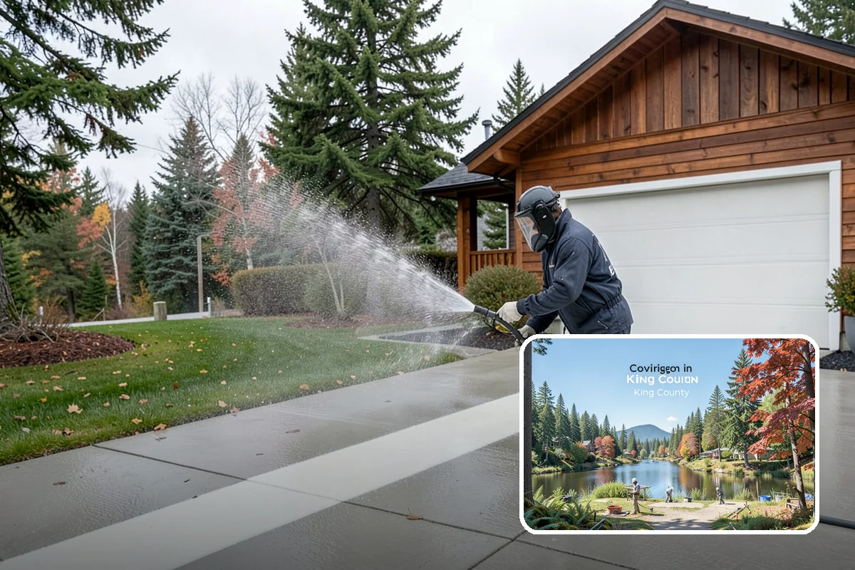 Post-Construction Pressure Washing in Covington, King County, WA - Strips dried mortar and paint from hardscapes