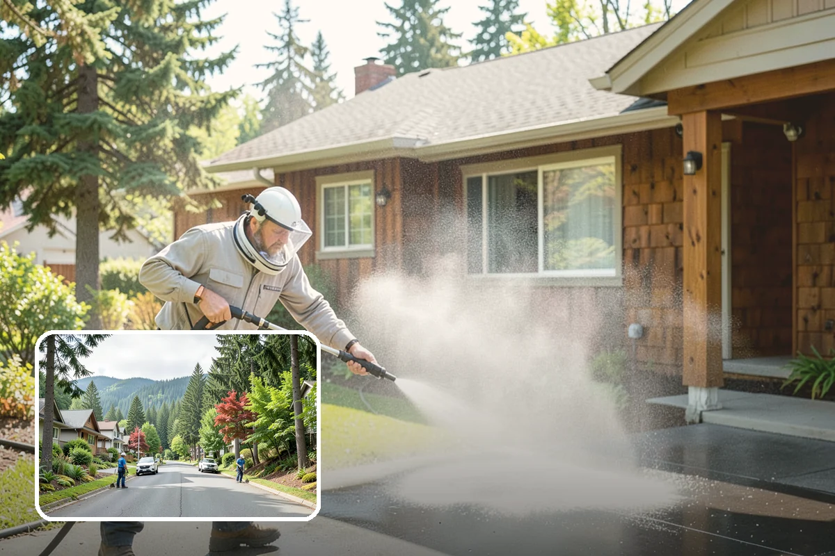Post-Construction Pressure Washing in Darrington, Snohomish County, WA - Strips dried mortar and paint from hardscapes