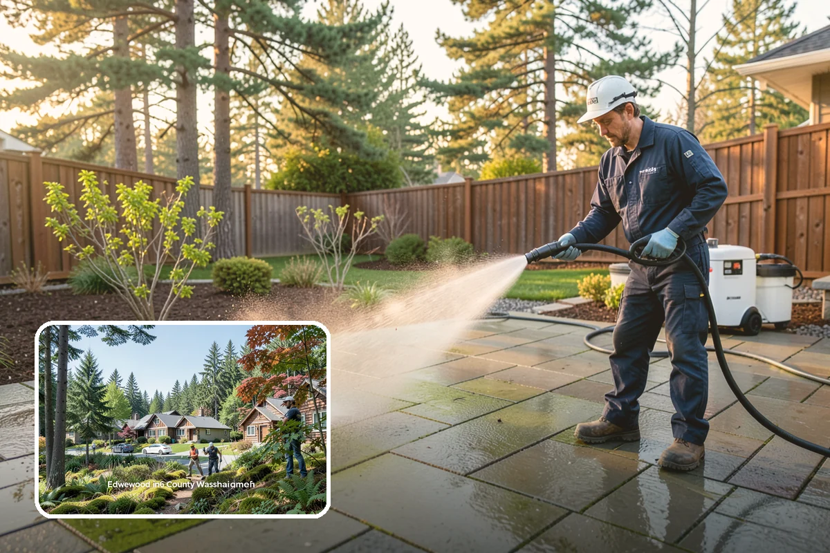 Post-Construction Pressure Washing in Edgewood, Pierce County, WA - Strips dried mortar and paint from hardscapes