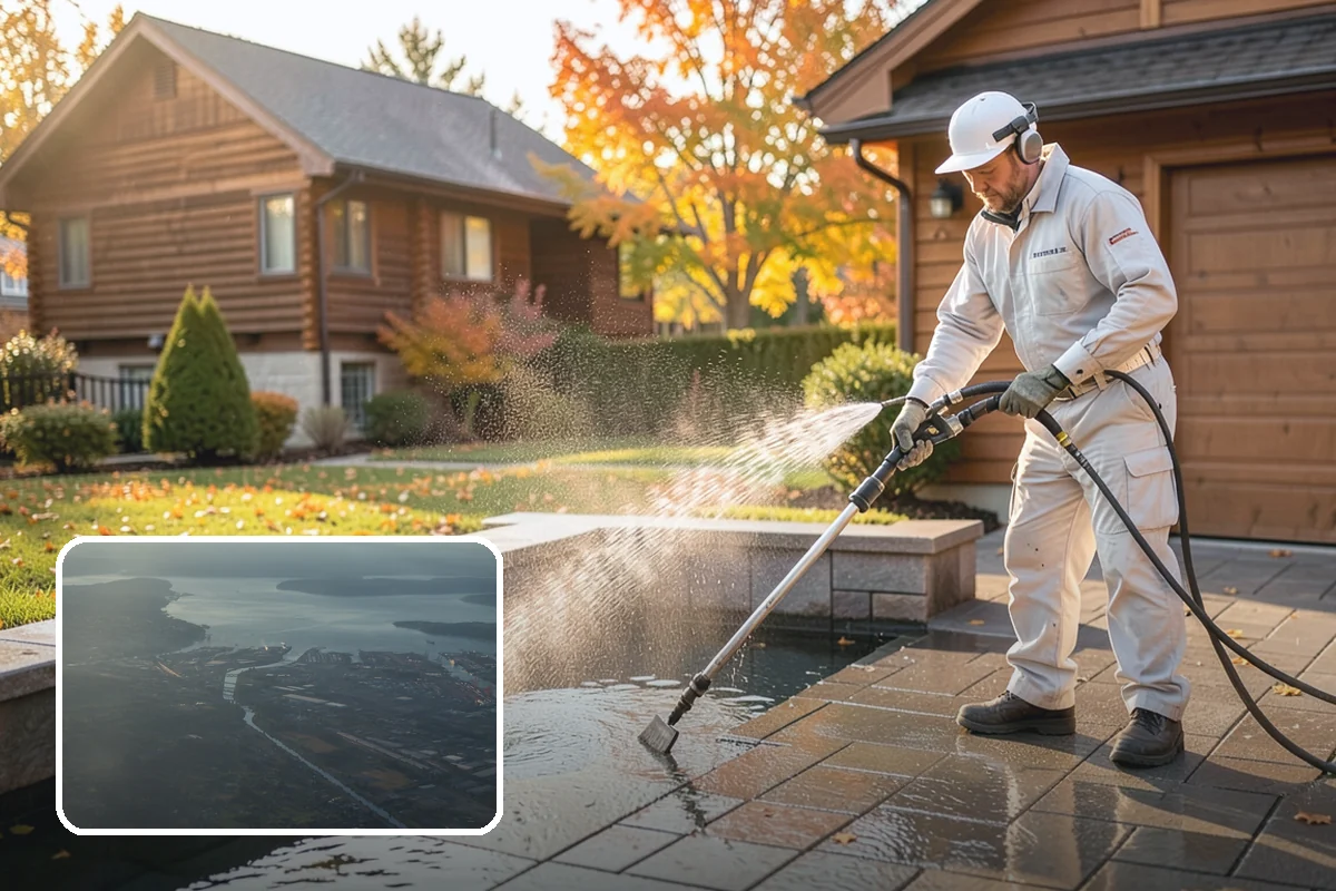 Post-Construction Pressure Washing in Fife, Pierce County, WA - Strips dried mortar and paint from hardscapes