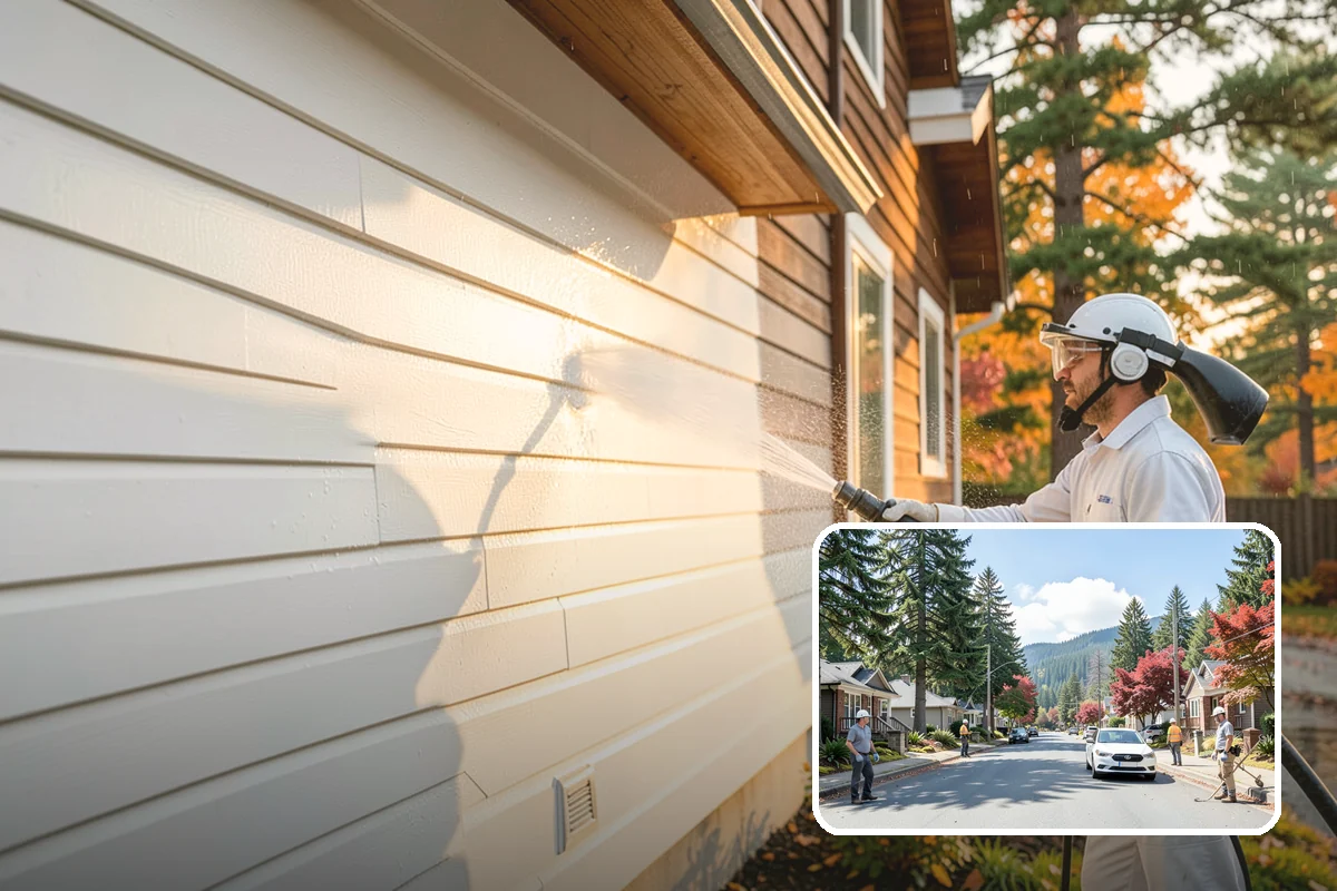 Post-Construction Pressure Washing in Hunts Point, King County, WA - Strips dried mortar and paint from hardscapes