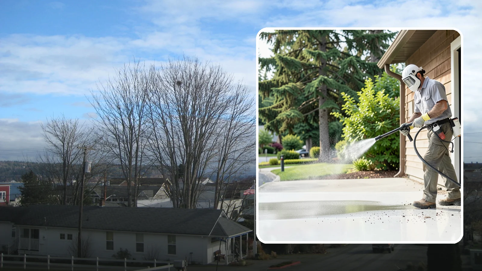 Post-Construction Pressure Washing in Langley, Island County, WA - We handle heavy post-construction washing on Washington properties to clear the toughest build-out residue.