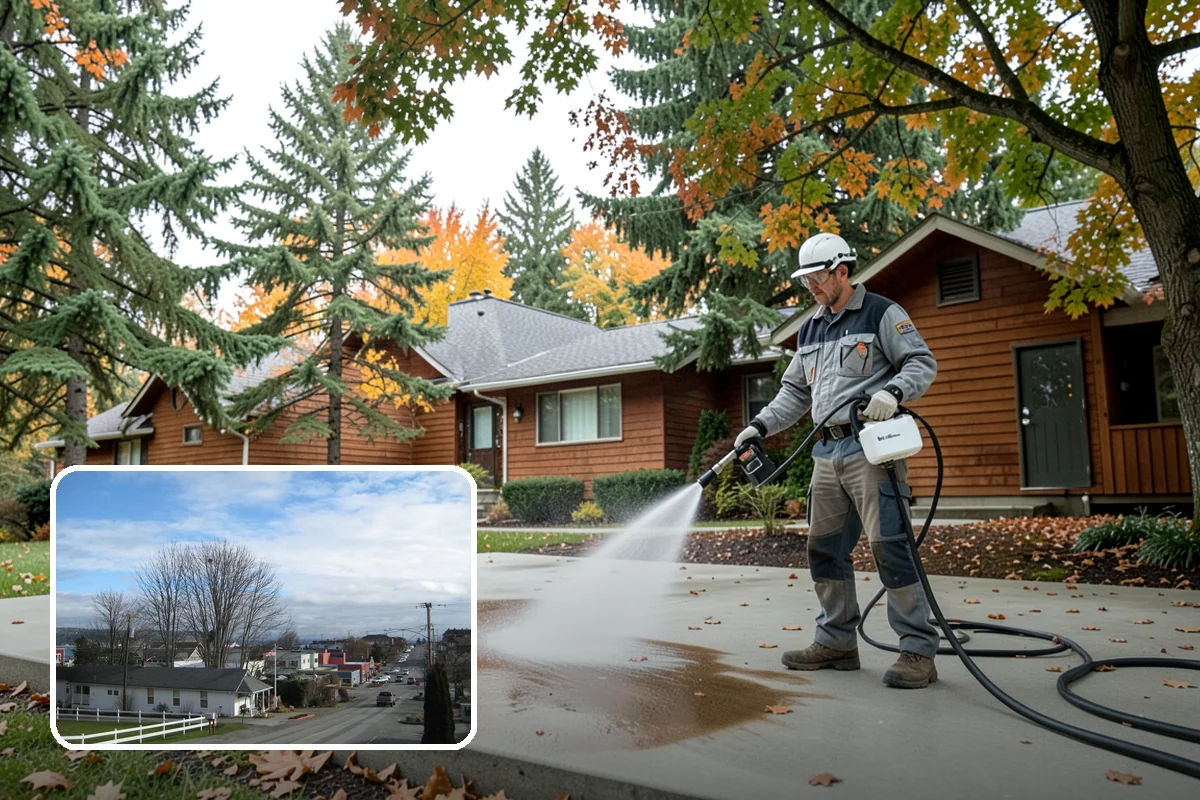 Post-Construction Pressure Washing in Langley, Island County, WA - Strips dried mortar and paint from hardscapes