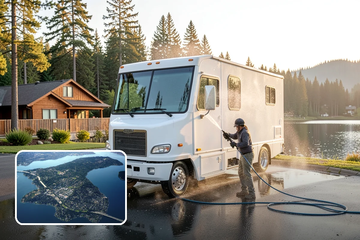 Post-Construction Pressure Washing in Mercer Island, King County, WA - Strips dried mortar and paint from hardscapes