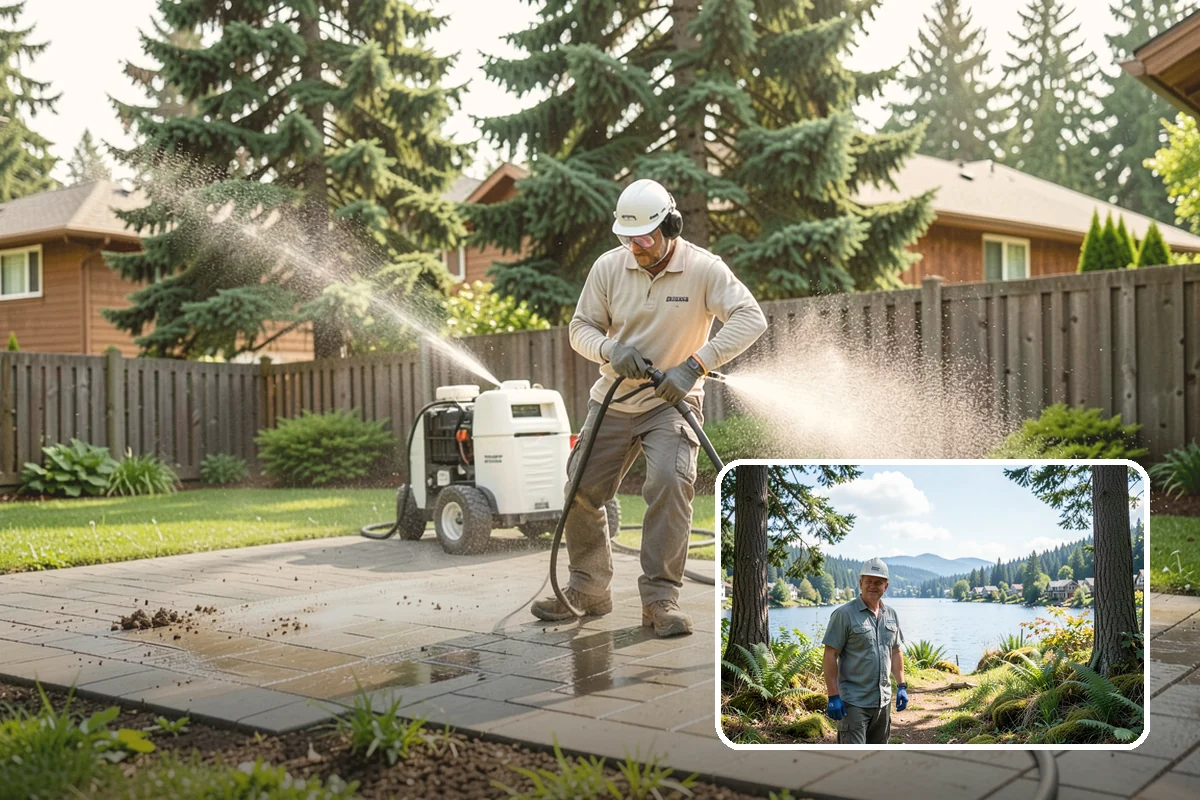Post-Construction Pressure Washing in Milton, King County, WA - Strips dried mortar and paint from hardscapes