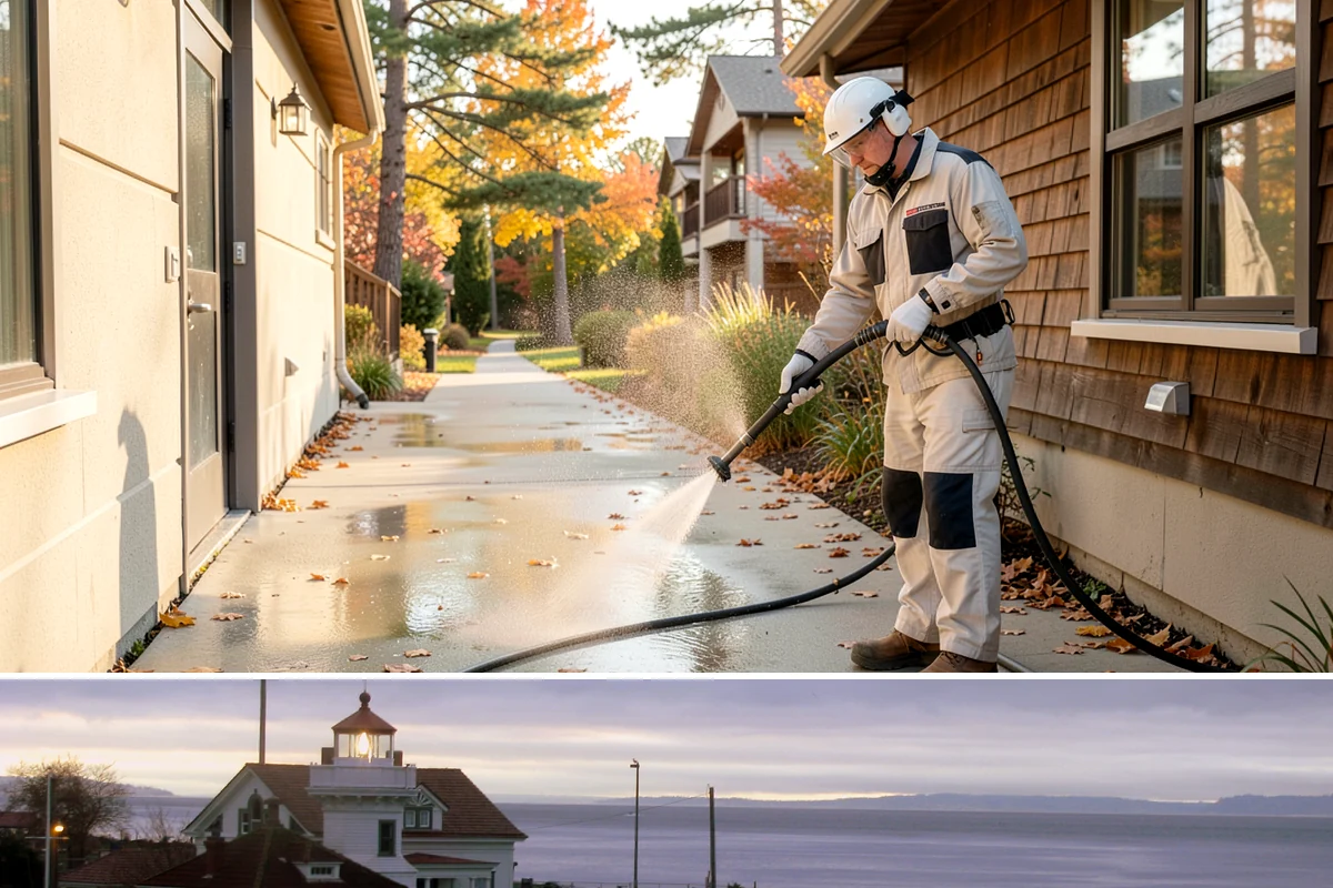Post-Construction Pressure Washing in Mukilteo, Snohomish County, WA - Post-construction pressure washing is completed as the final trade wraps, with dry-weather scheduling preferred so surfaces are...