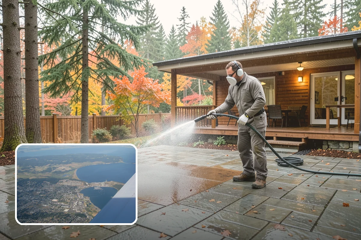 Post-Construction Pressure Washing in Oak Harbor, Island County, WA - Strips dried mortar and paint from hardscapes
