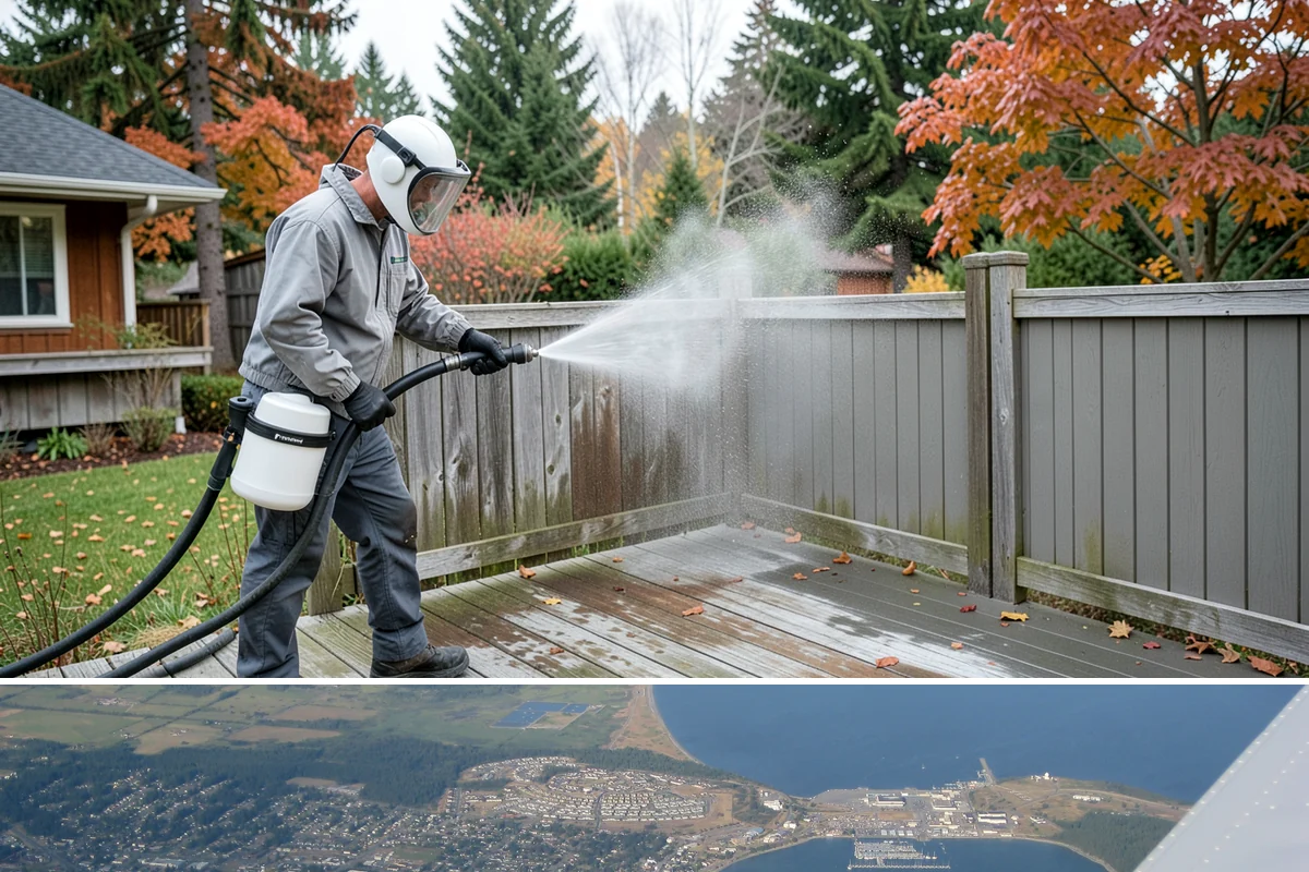 Post-Construction Pressure Washing in Oak Harbor, Island County, WA - Post-construction pressure washing is completed as the final trade wraps, with dry-weather scheduling preferred so surfaces are...