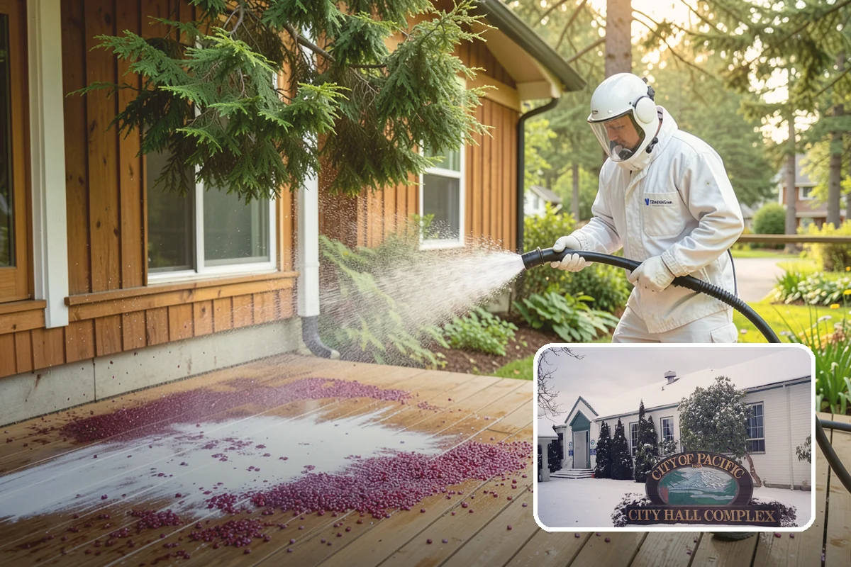 Post-Construction Pressure Washing in Pacific, King County, WA - Strips dried mortar and paint from hardscapes