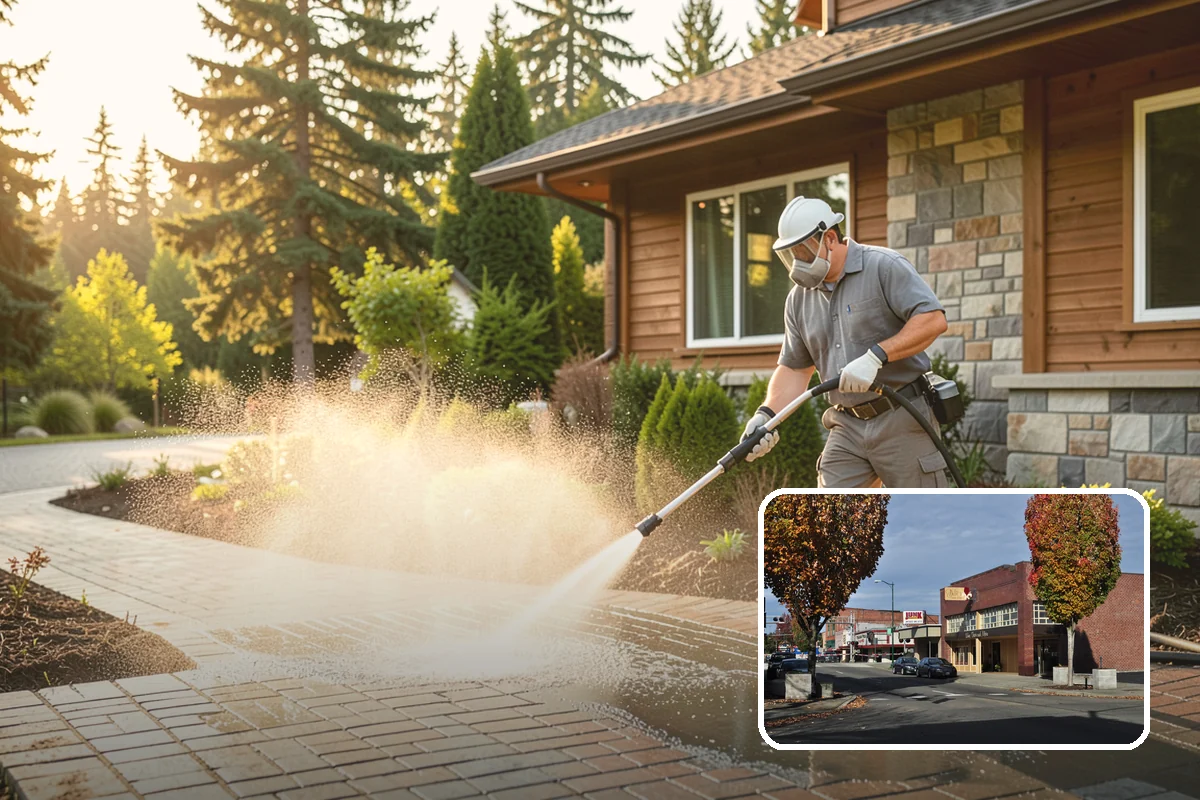 Post-Construction Pressure Washing in Puyallup, Pierce County, WA - Strips dried mortar and paint from hardscapes
