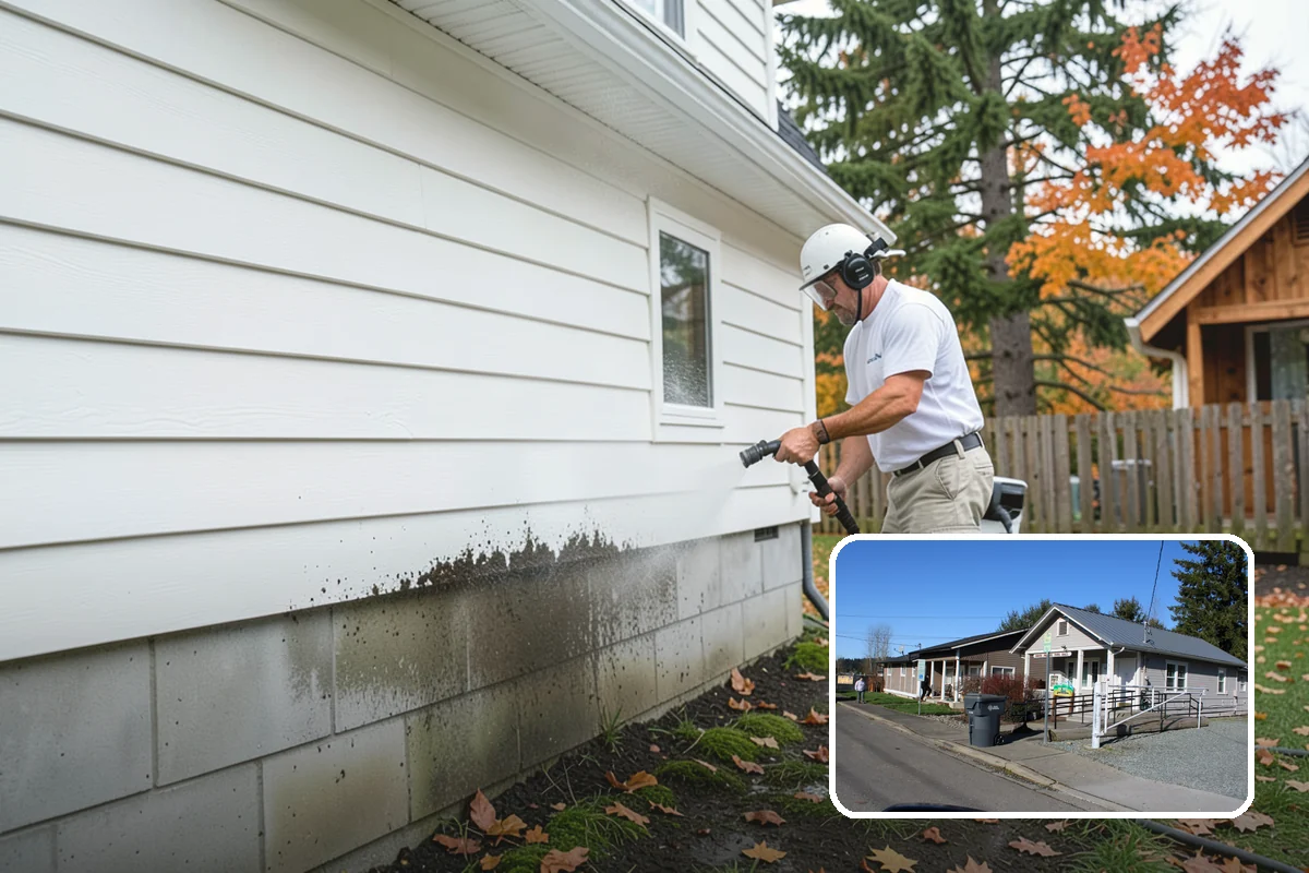 Post-Construction Pressure Washing in South Prairie, Pierce County, WA - Strips dried mortar and paint from hardscapes