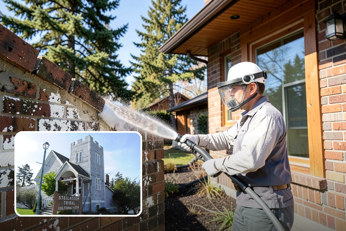 Post-Construction Pressure Washing in Steilacoom, Pierce County, WA - Strips dried mortar and paint from hardscapes