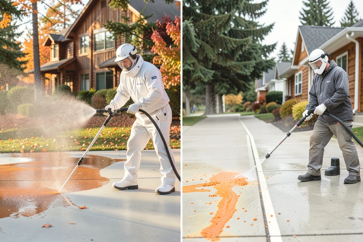 Post-Construction Pressure Washing in Tukwila, King County, WA - Assess residue hardness across each surface