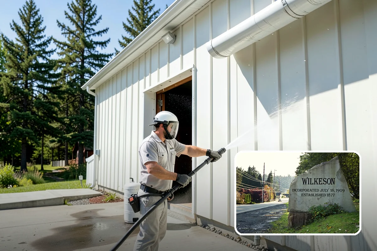 Post-Construction Pressure Washing in Wilkeson, Pierce County, WA - Strips dried mortar and paint from hardscapes